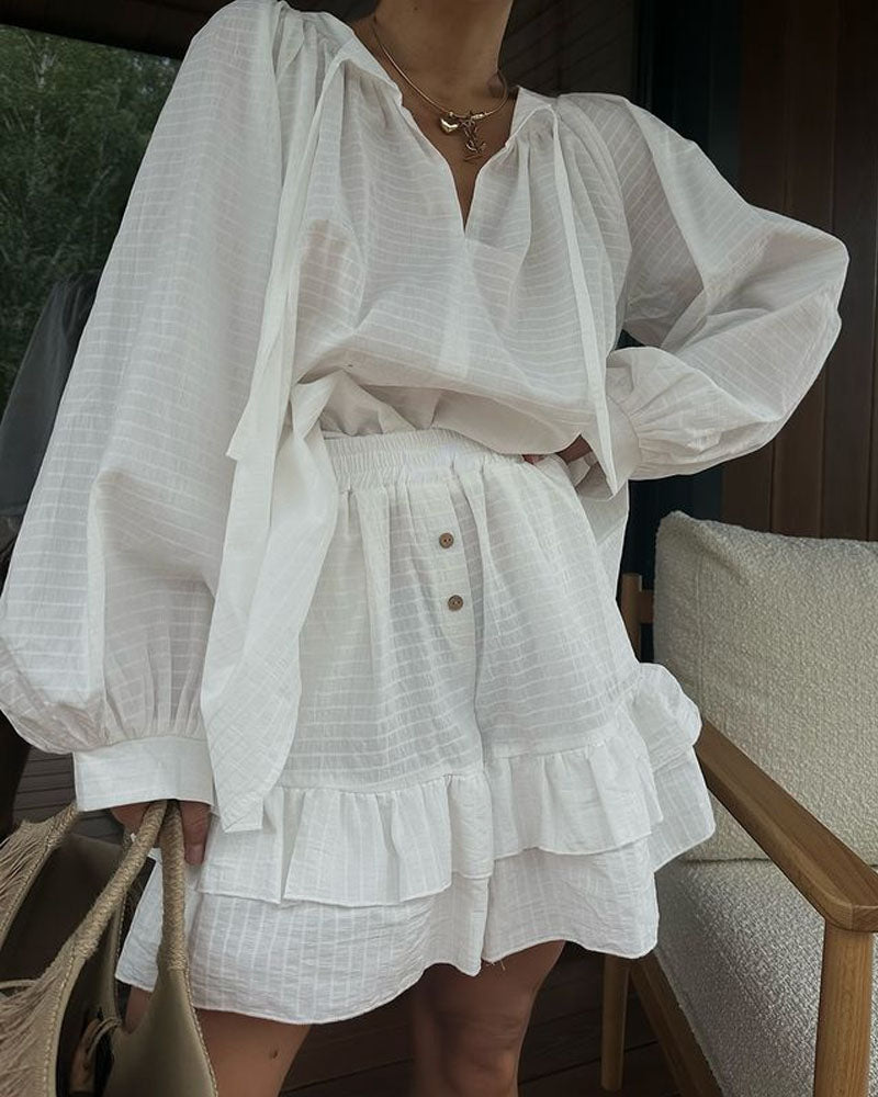 Casual Lace-Up Top & Shorts Two-Piece Set