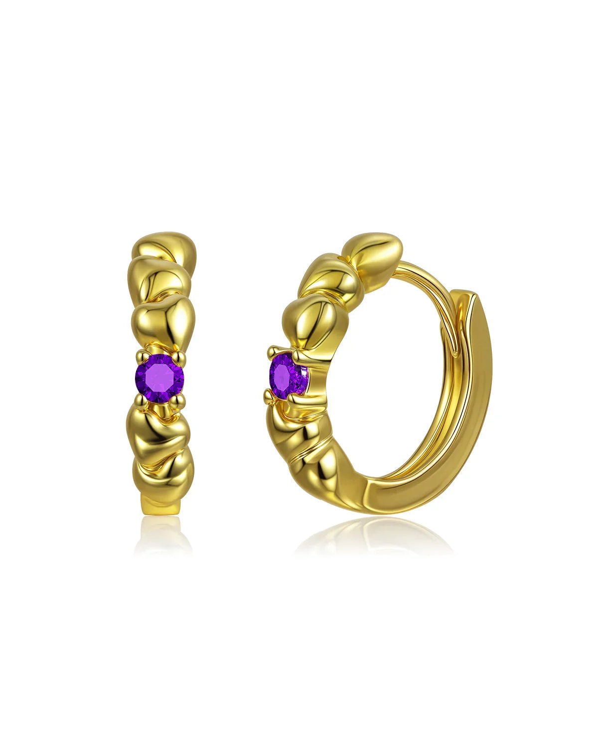 Birthstone Heart Huggie Hoop Earrings