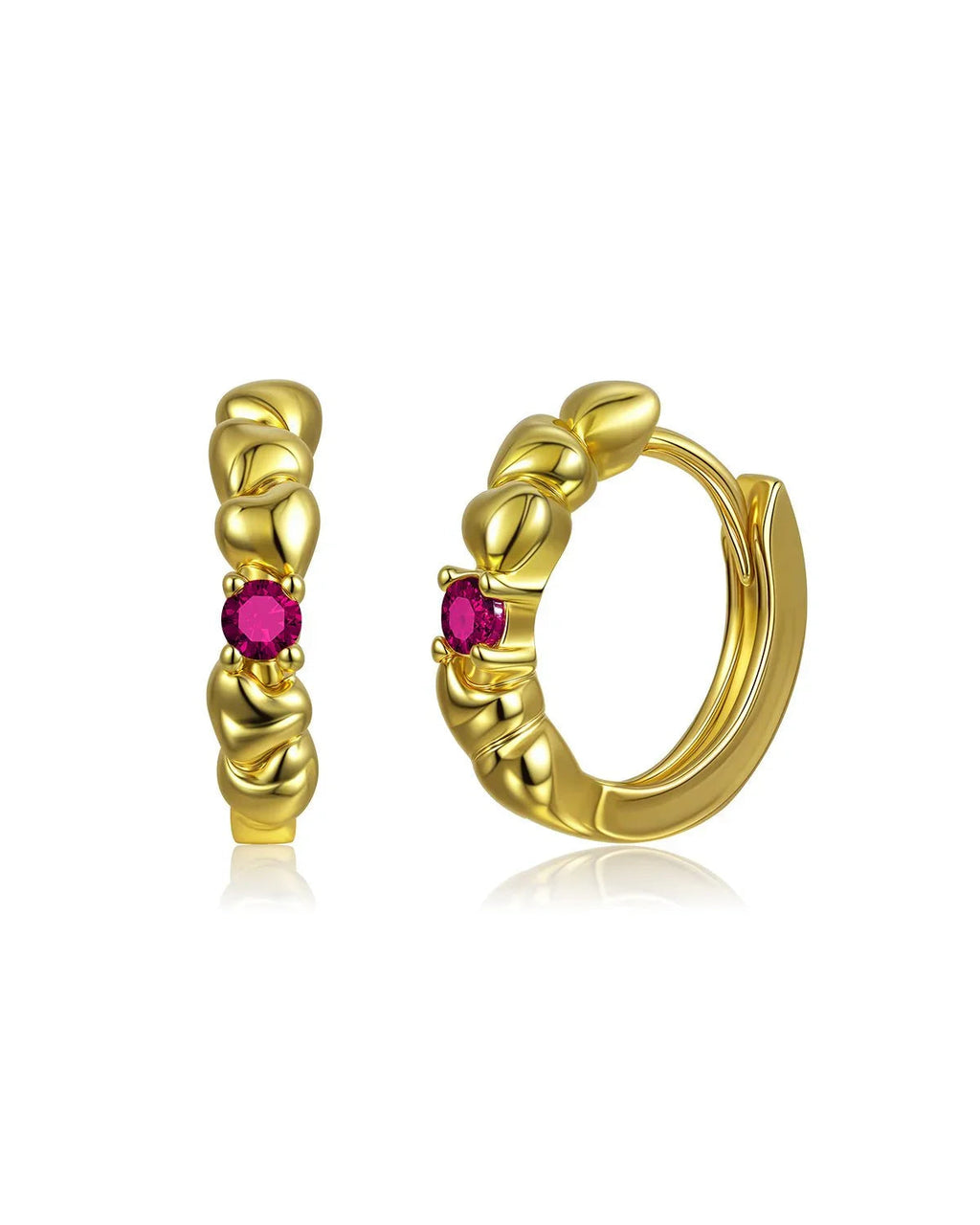 Birthstone Heart Huggie Hoop Earrings