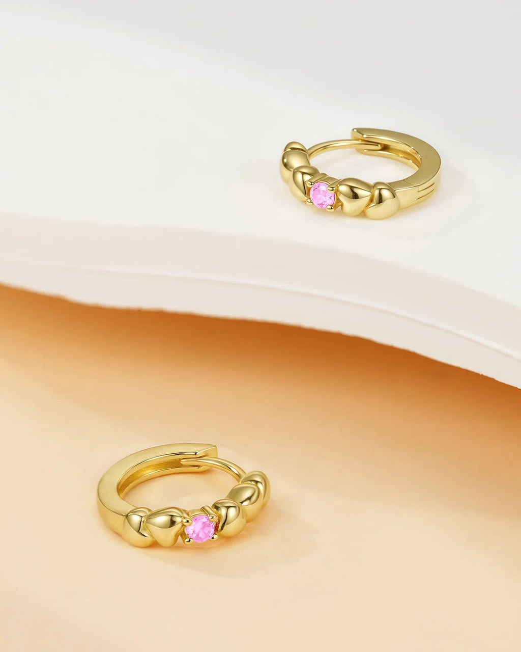 Birthstone Heart Huggie Hoop Earrings