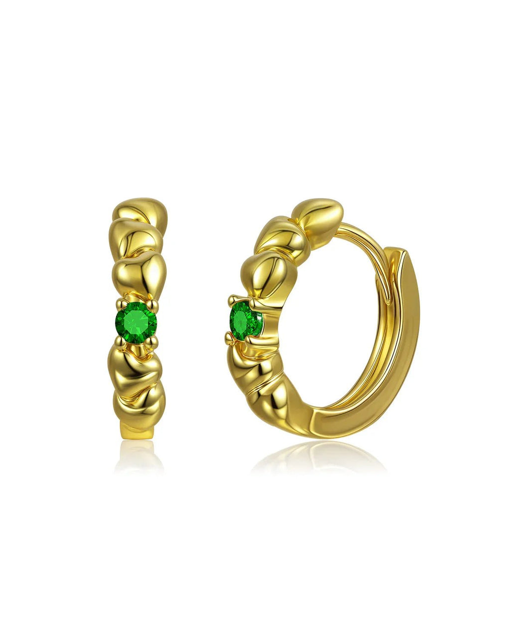 Birthstone Heart Huggie Hoop Earrings