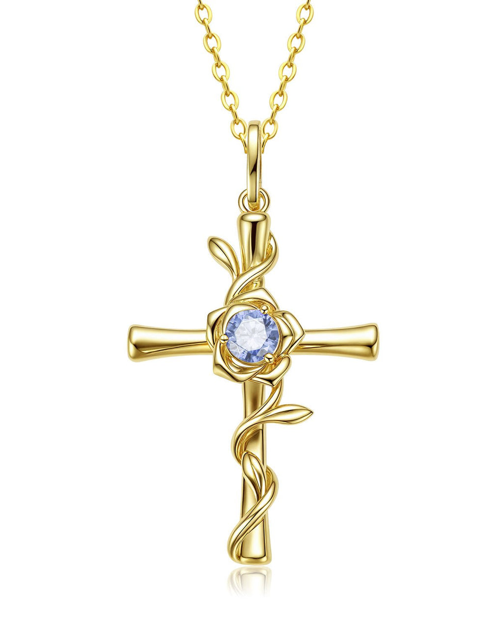 Birthstone Rose Cross Necklace