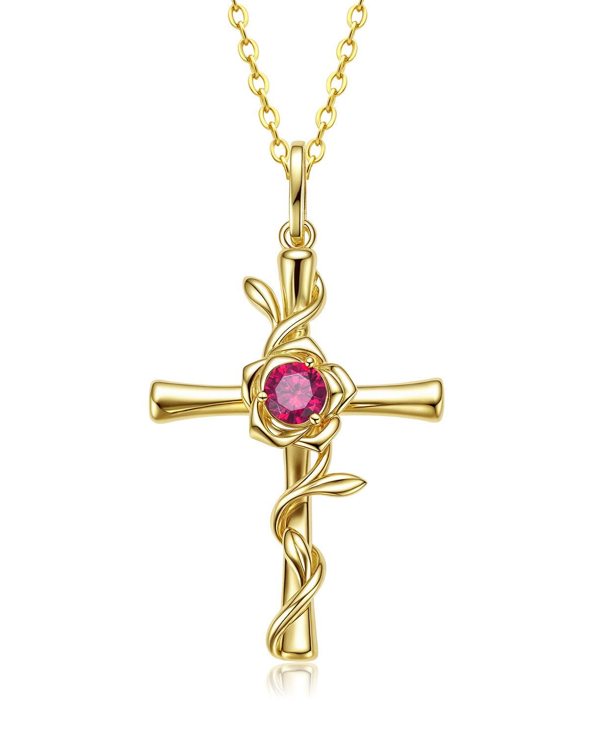Birthstone Rose Cross Necklace