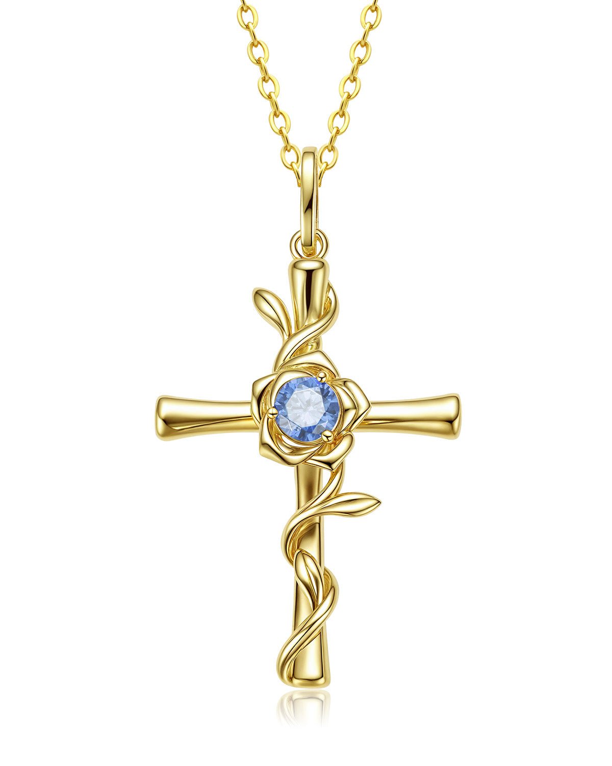 Birthstone Rose Cross Necklace