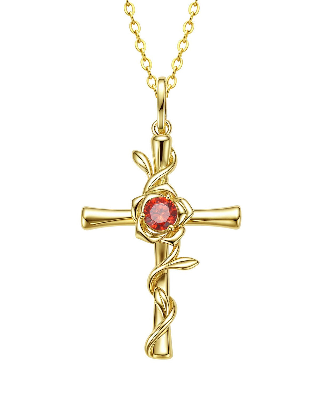 Birthstone Rose Cross Necklace