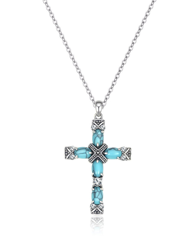 Bohemian Turquoise Cross Necklace Hover Image