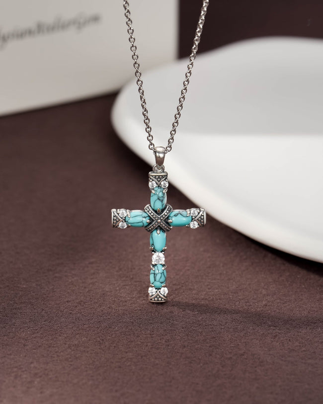 Bohemian Turquoise Cross Necklace Main Image