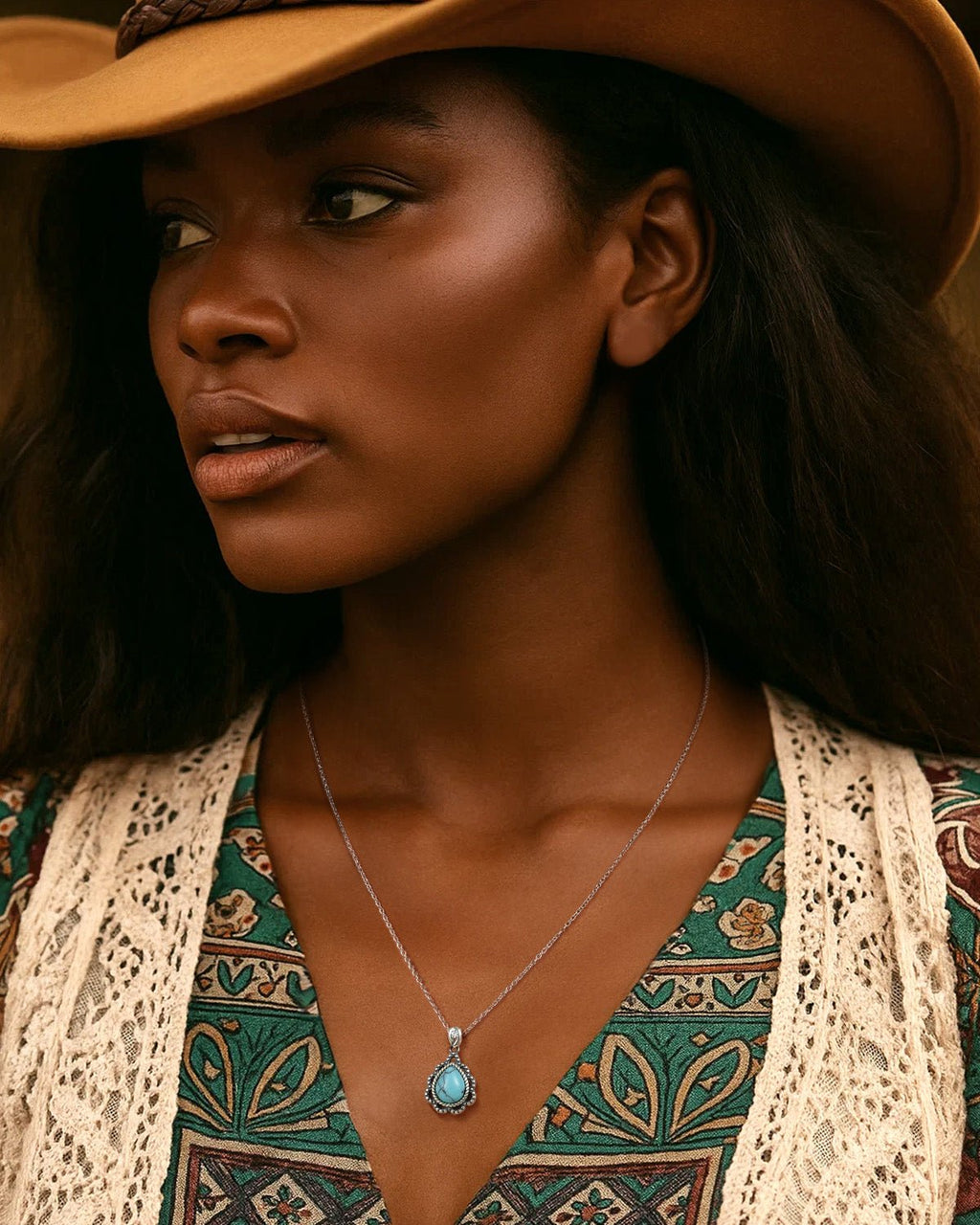Bohemian Turquoise Pendant Necklace