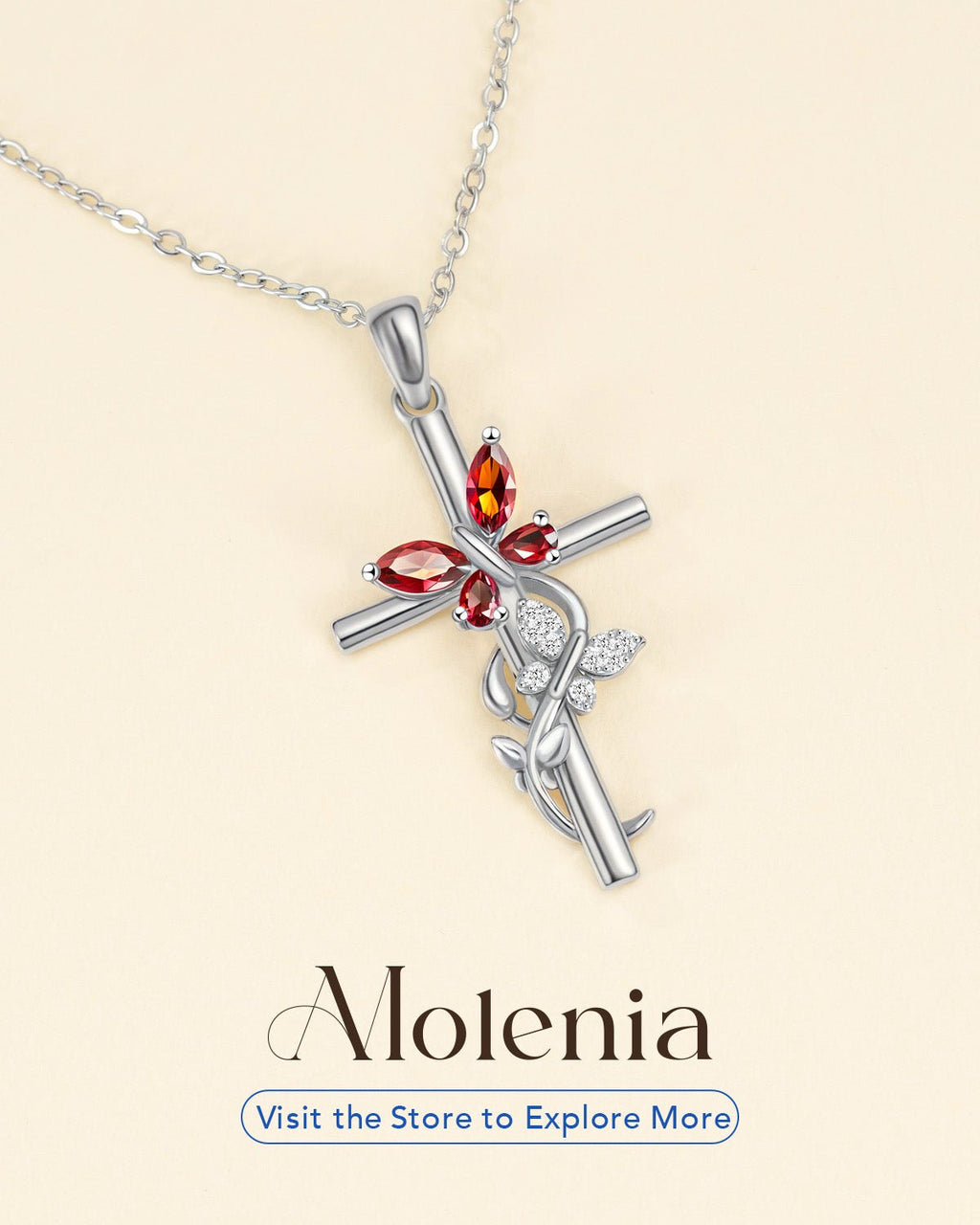Butterfly Cross Necklace with 12 Birthstones – Faith Jewelry Gift for Women