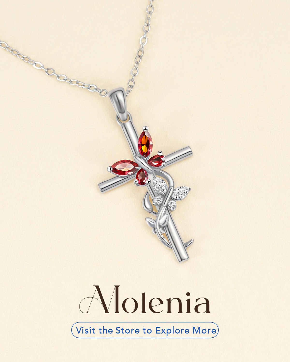 Butterfly Cross Necklace with 12 Birthstones – Faith Jewelry Gift for Women