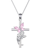 Butterfly Cross Necklace with 12 Birthstones – Faith Jewelry Gift for Women