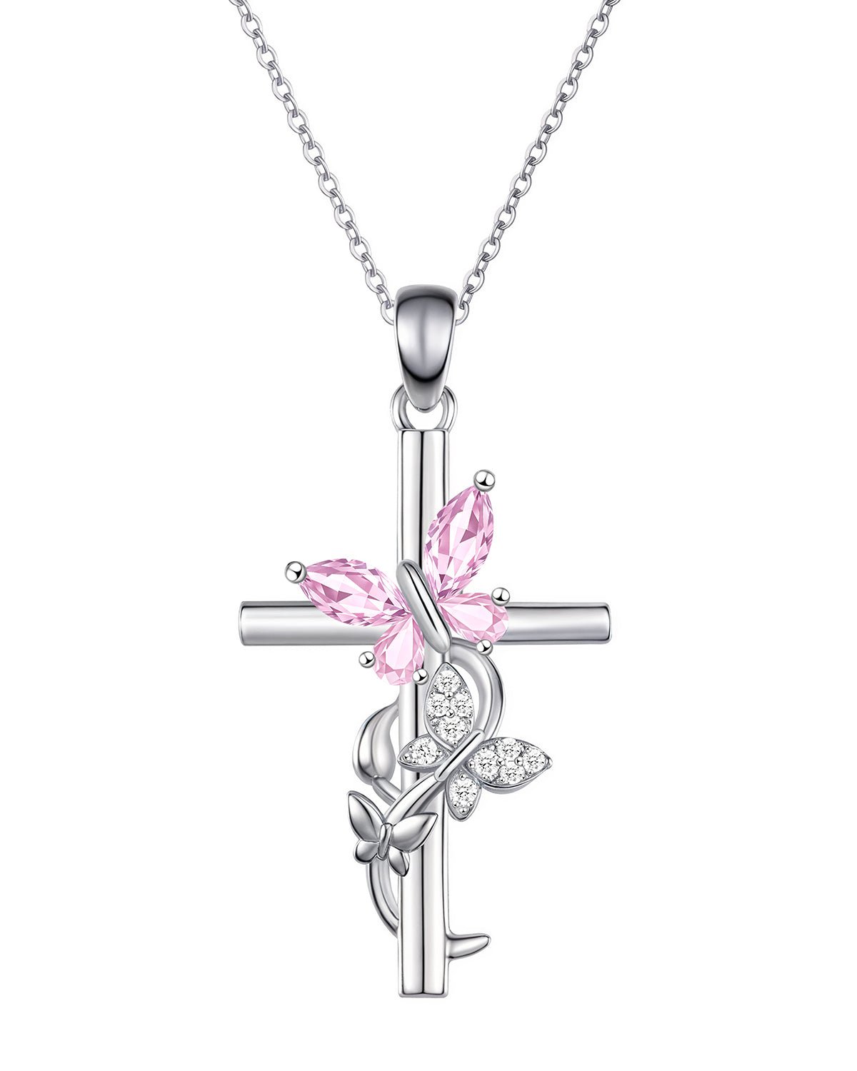 Butterfly Cross Necklace with 12 Birthstones – Faith Jewelry Gift for Women