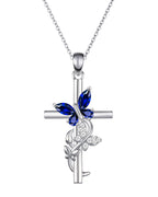 Butterfly Cross Necklace with 12 Birthstones – Faith Jewelry Gift for Women