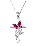 Butterfly Cross Necklace with 12 Birthstones – Faith Jewelry Gift for Women