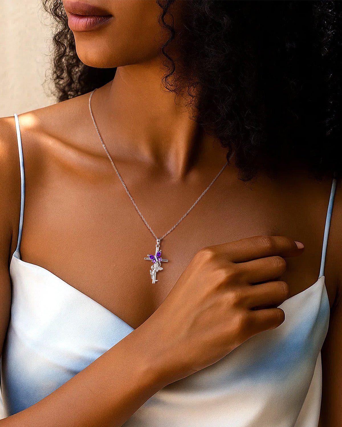 Butterfly Cross Necklace with 12 Birthstones – Faith Jewelry Gift for Women