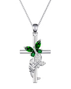 Butterfly Cross Necklace with 12 Birthstones – Faith Jewelry Gift for Women