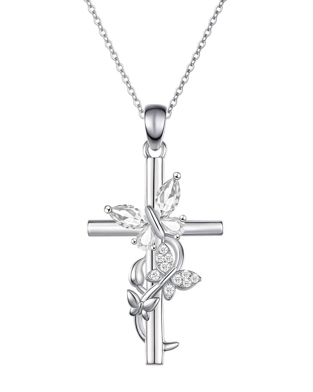 Butterfly Cross Necklace with 12 Birthstones – Faith Jewelry Gift for Women