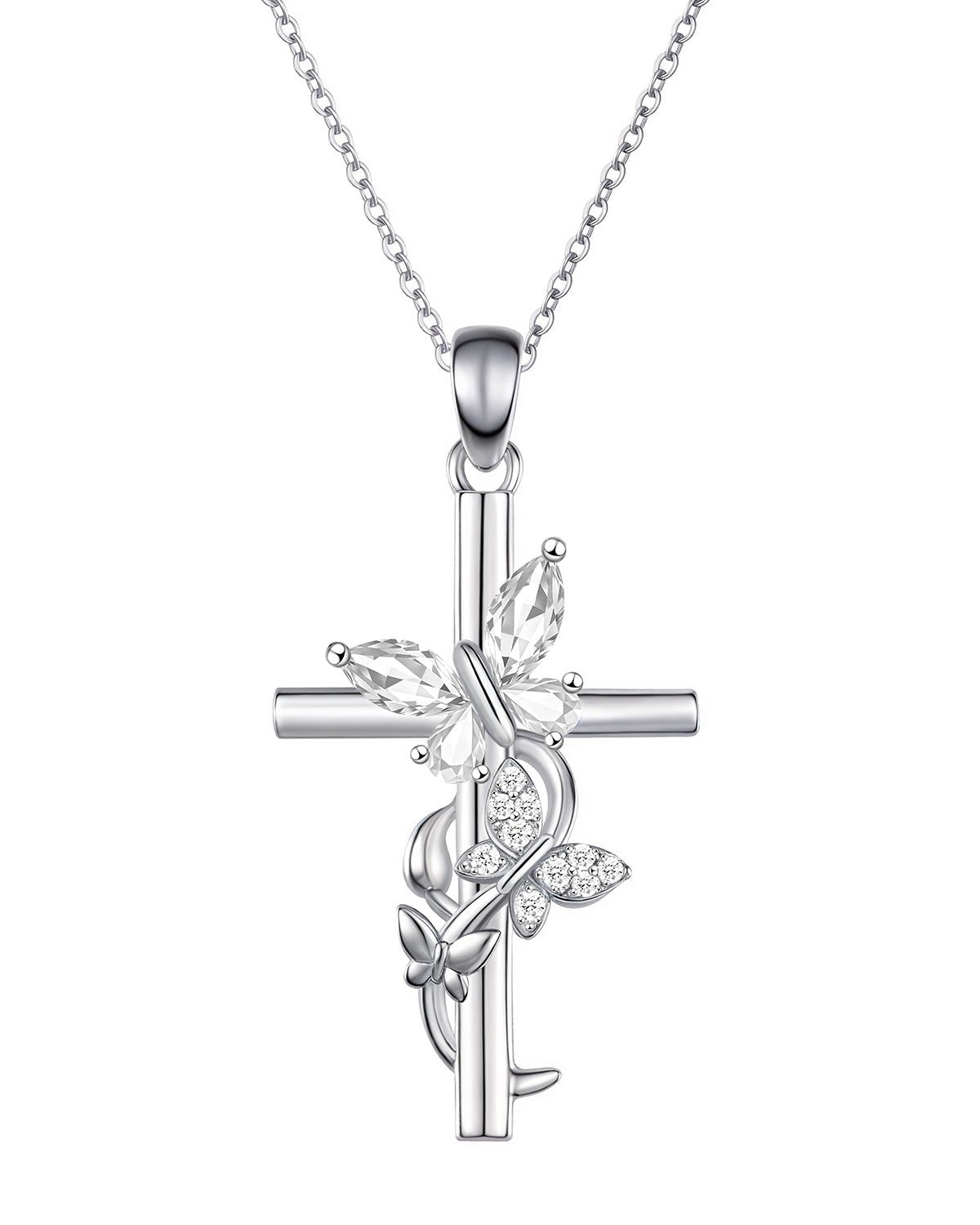 Butterfly Cross Necklace with 12 Birthstones – Faith Jewelry Gift for Women