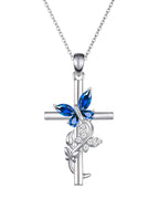 Butterfly Cross Necklace with 12 Birthstones – Faith Jewelry Gift for Women