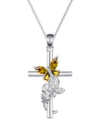 Butterfly Cross Necklace with 12 Birthstones – Faith Jewelry Gift for Women