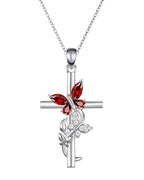 Butterfly Cross Necklace with 12 Birthstones – Faith Jewelry Gift for Women