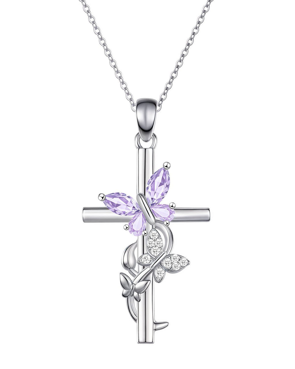 Butterfly Cross Necklace with 12 Birthstones – Faith Jewelry Gift for Women