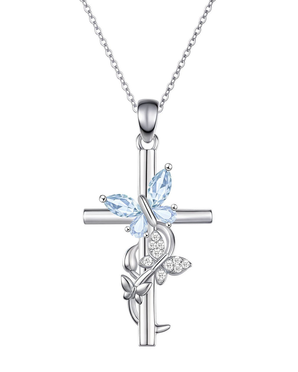 Butterfly Cross Necklace with 12 Birthstones – Faith Jewelry Gift for Women