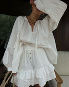 Casual Lace-Up Top & Shorts Two-Piece Set