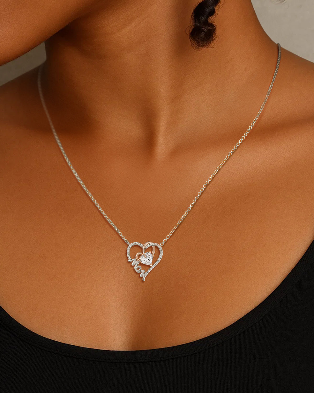 Two‑Tone Love Heart Mom Necklace