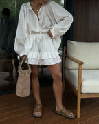 Casual Lace-Up Top & Shorts Two-Piece Set