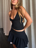 Backless Halter Double-layer Fitted Top And Skirt Set