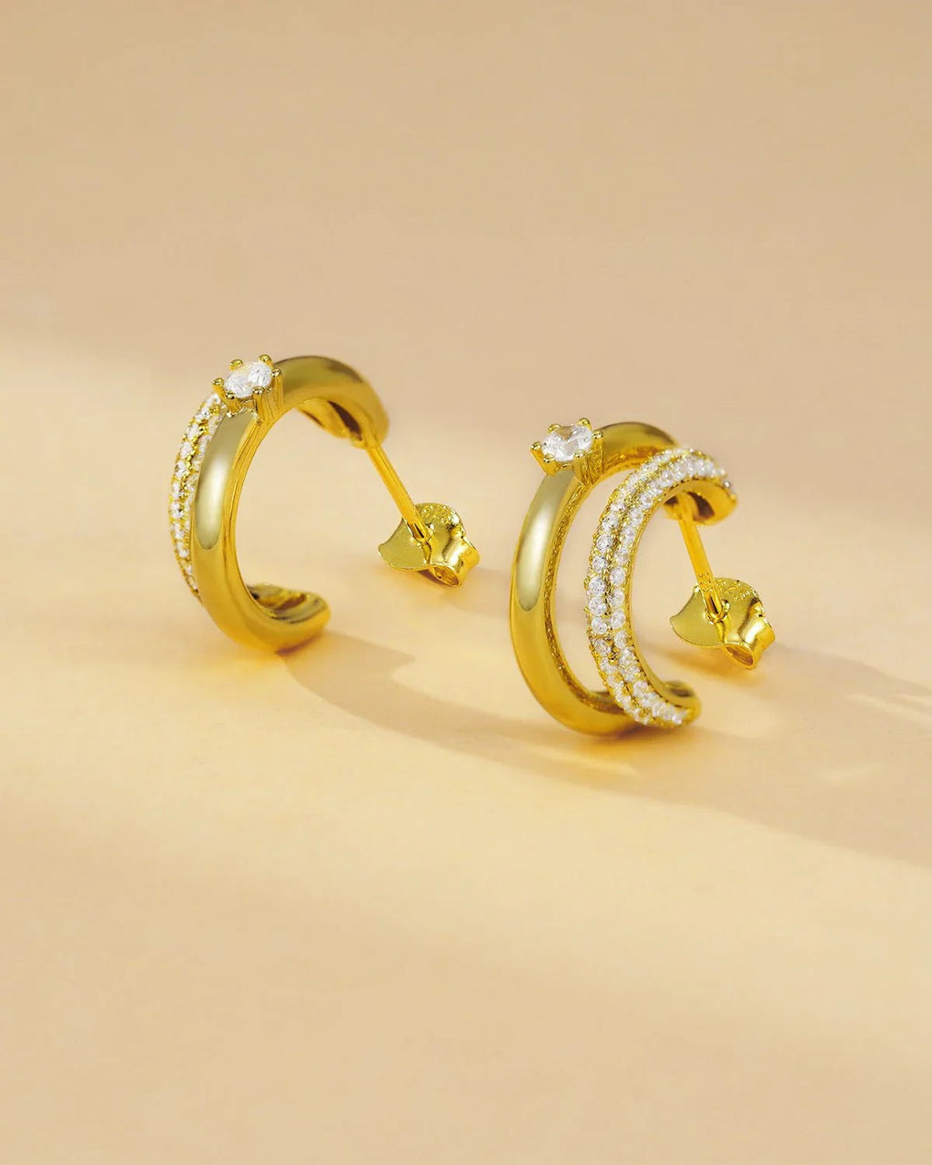 Double Row Cubic Zirconia Hoop Earrings