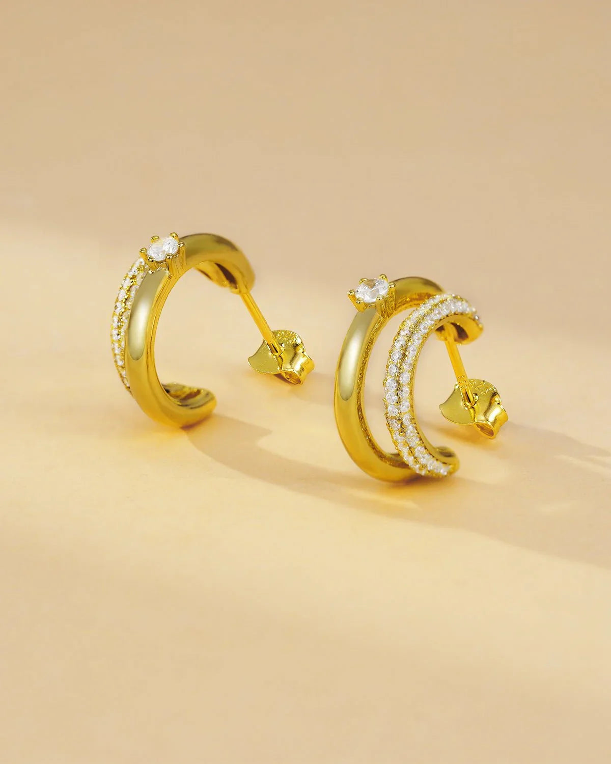 Double Row Cubic Zirconia Hoop Earrings