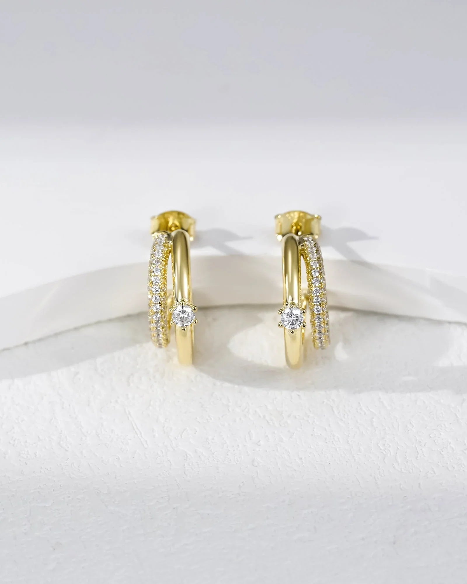 Double Row Cubic Zirconia Hoop Earrings