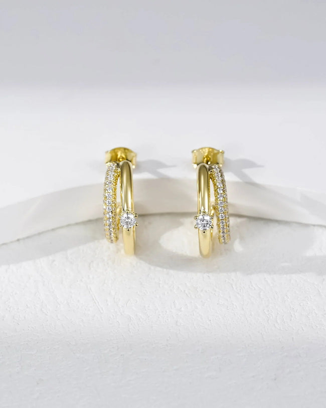 Double Row Cubic Zirconia Hoop Earrings Main Image