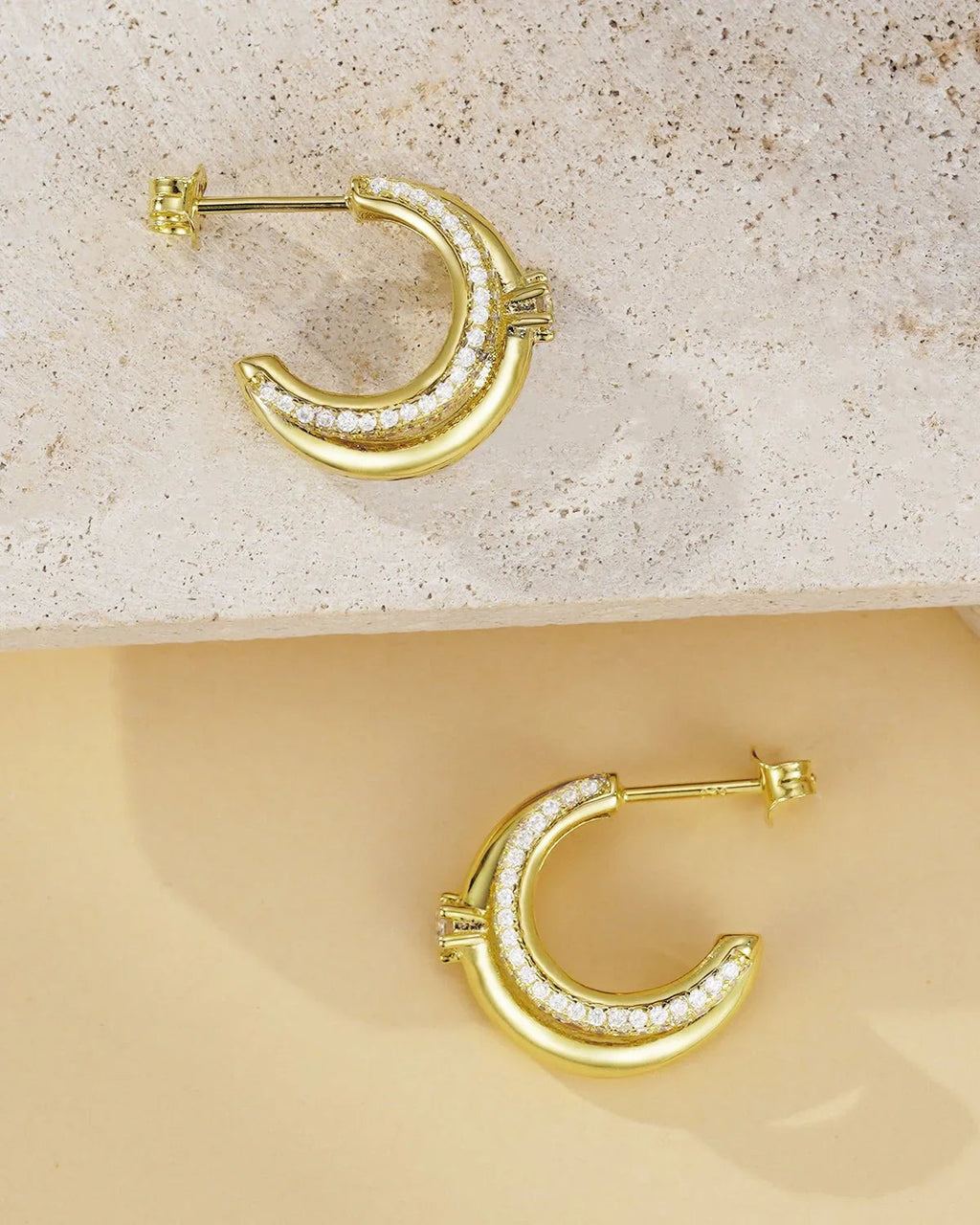 Double Row Cubic Zirconia Hoop Earrings