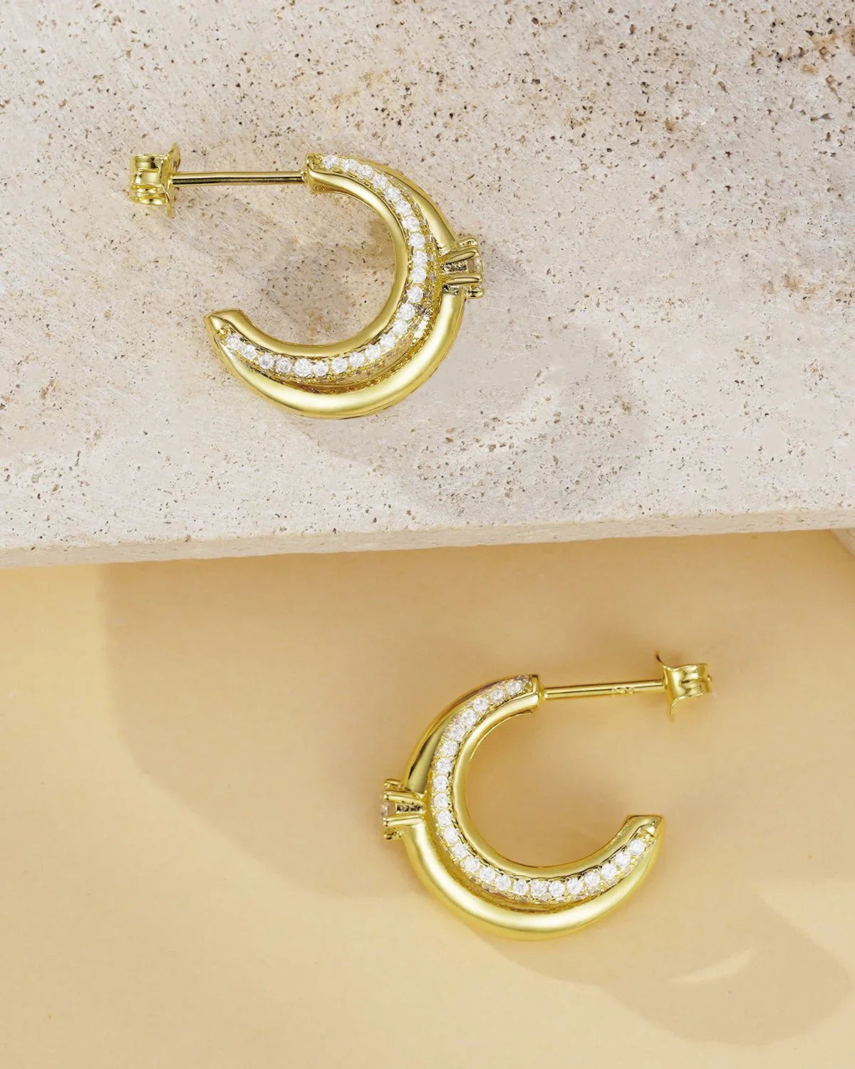 Double Row Cubic Zirconia Hoop Earrings