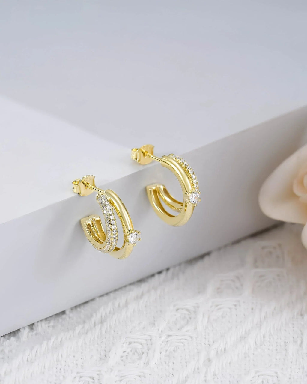 Double Row Cubic Zirconia Hoop Earrings