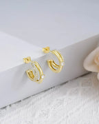 Double Row Cubic Zirconia Hoop Earrings