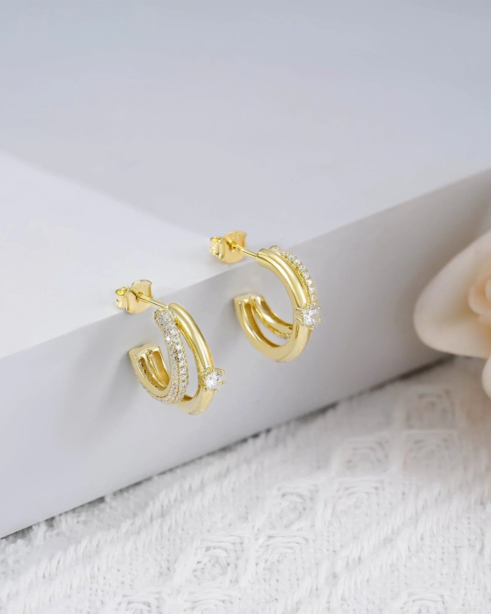 Double Row Cubic Zirconia Hoop Earrings