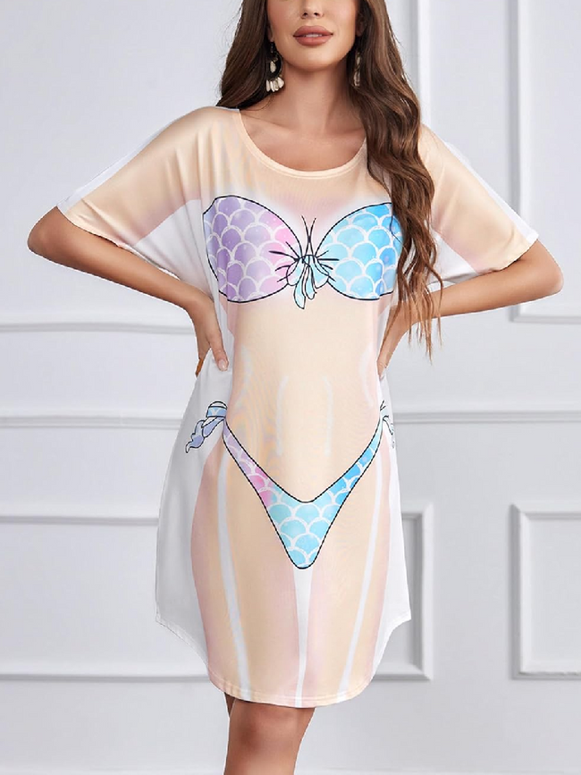 Women's Bikini Printed Short Sleeve Loose T-Shirt Dress Main Image