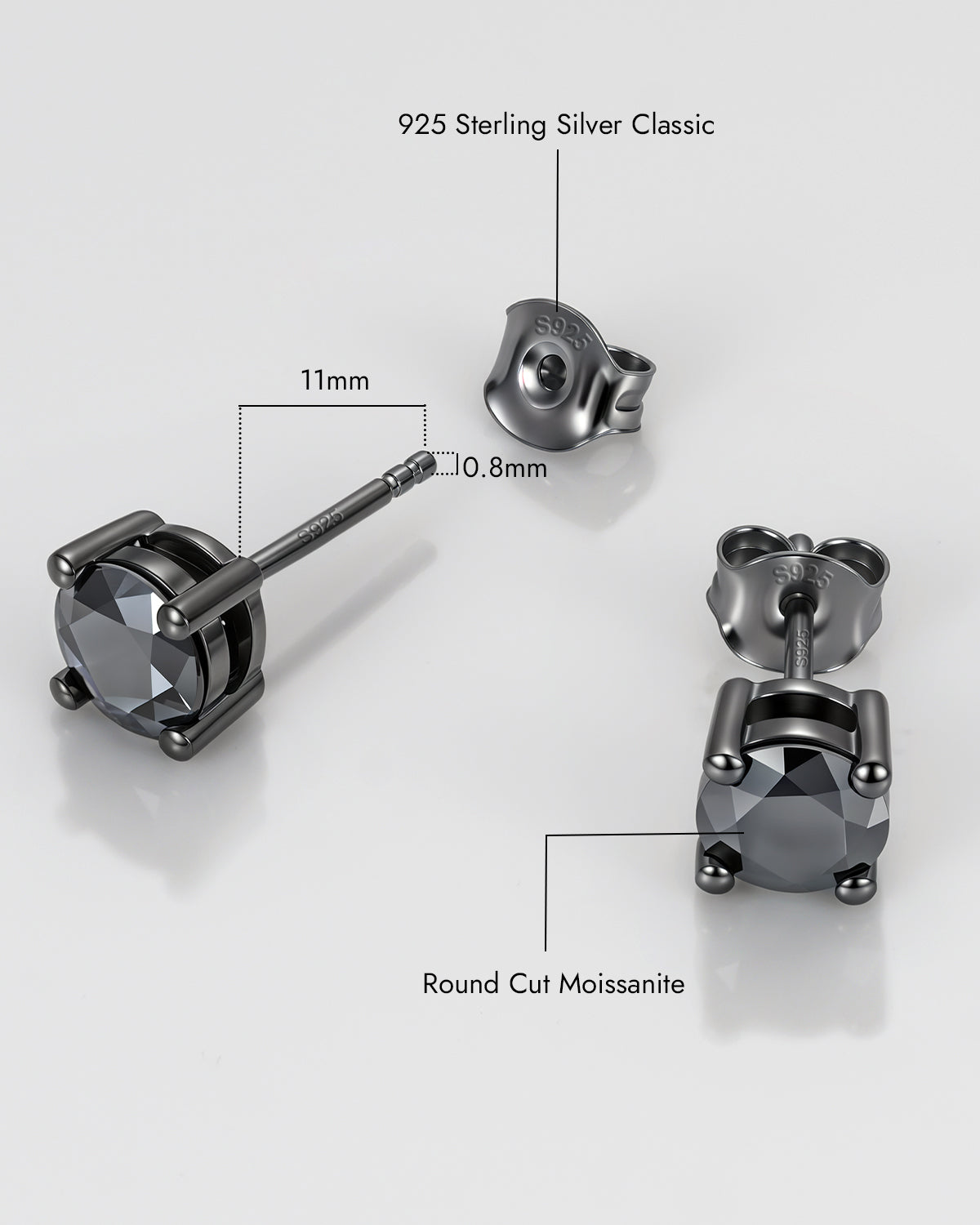 Molenia Black Moissanite Stud Earrings