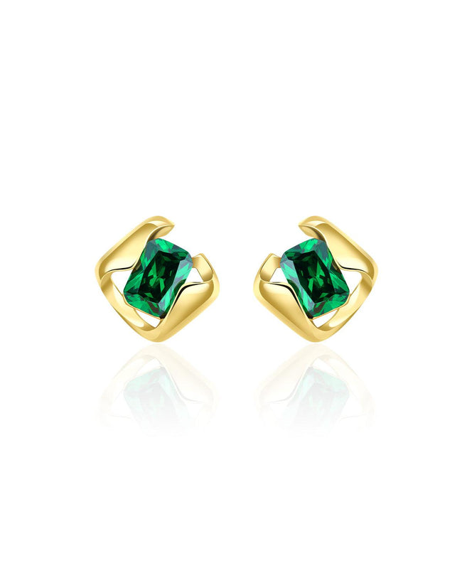 Emerald Green Zirconia Stud Earrings Hover Image