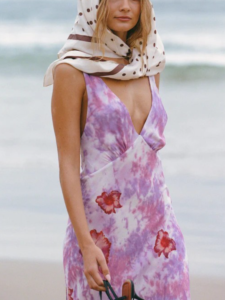 V-neck Floral Wide-strap Maxi Dress