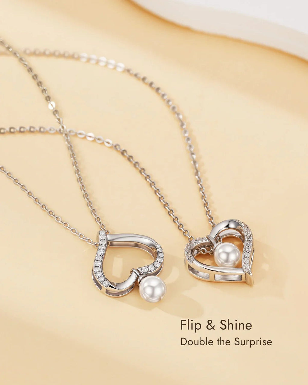 Flip Heart Pearl Pendant Necklace