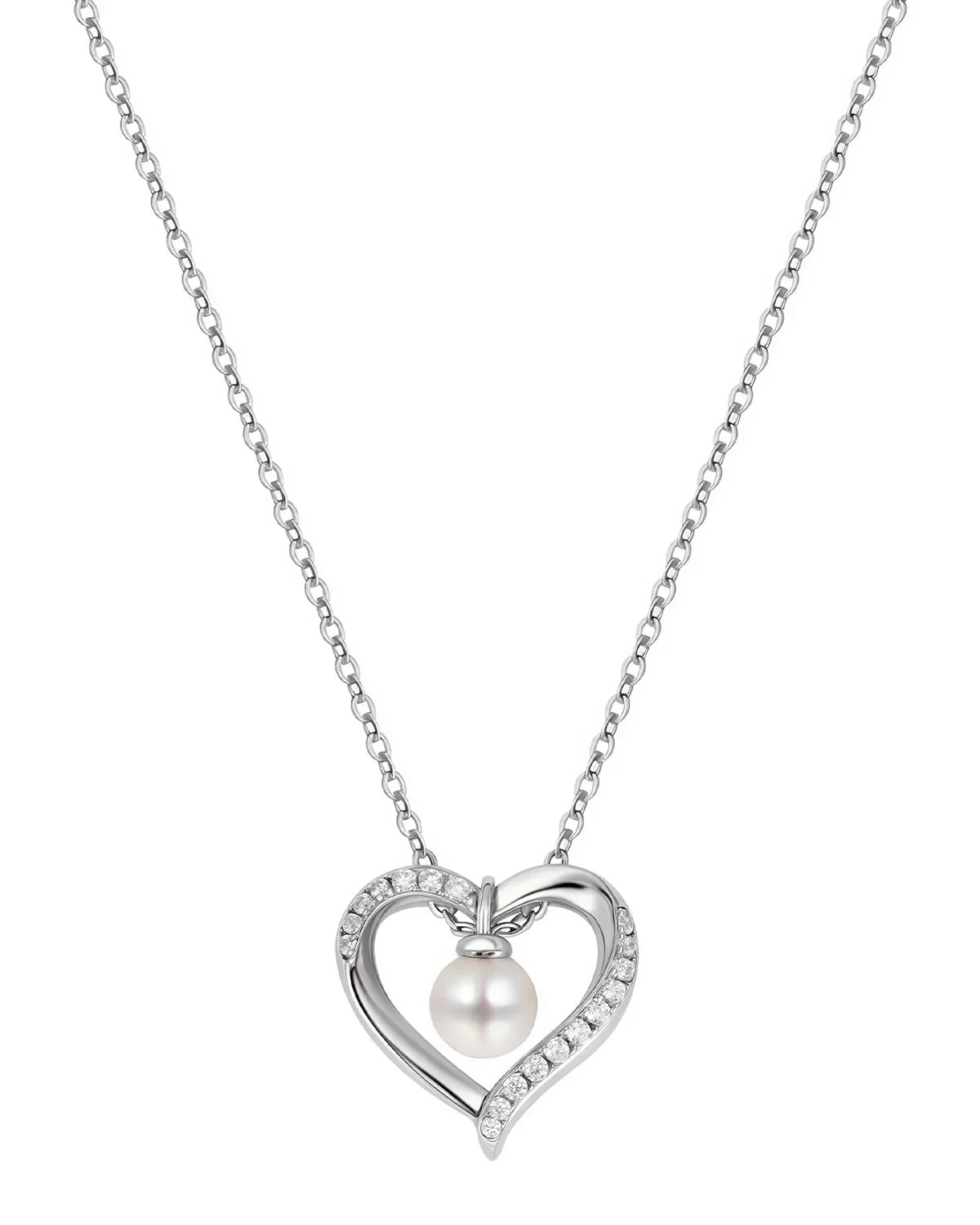 Flip Heart Pearl Pendant Necklace