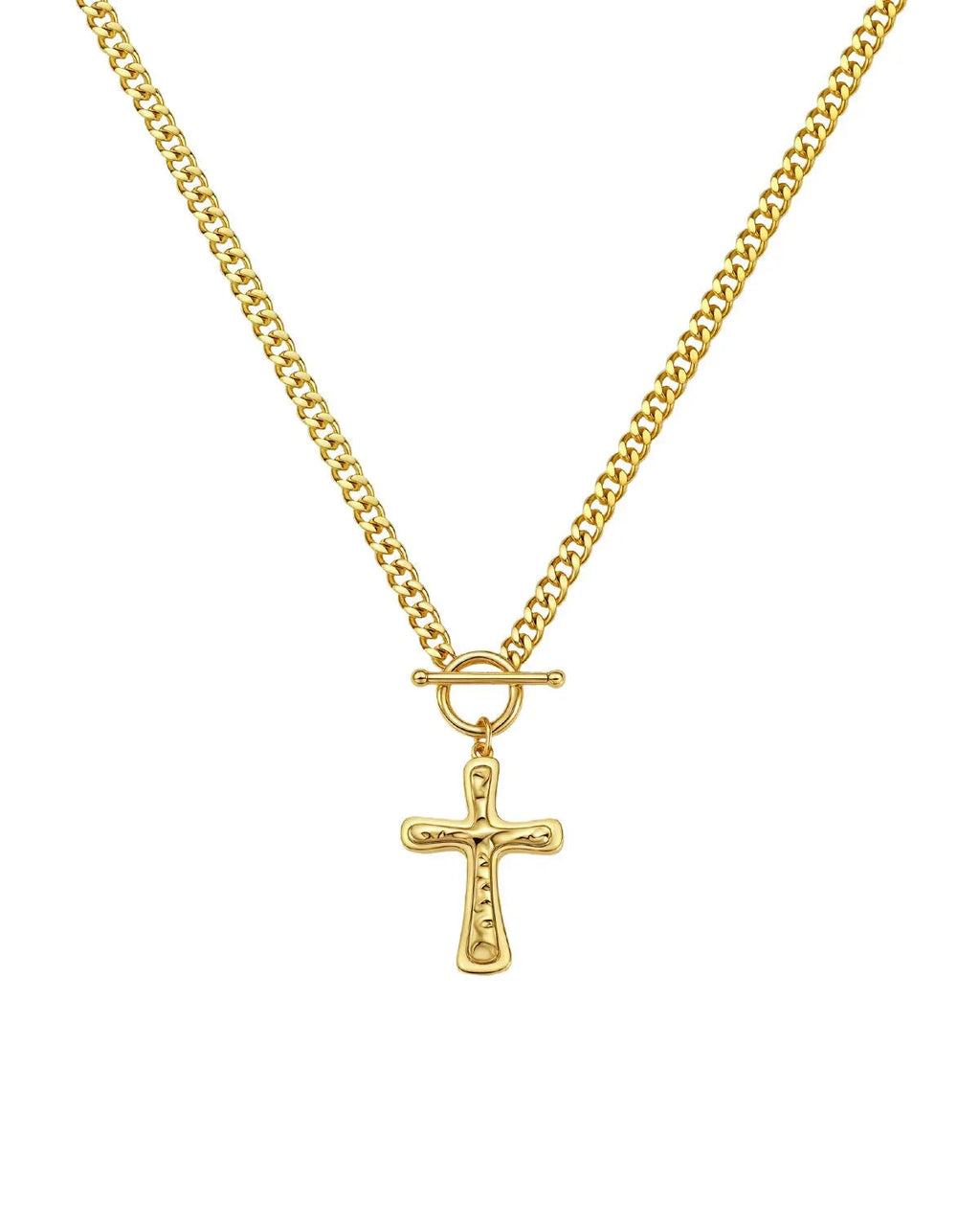 Gold Cross Necklace with Toggle Clasp