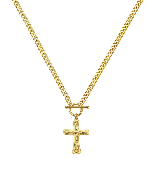 Gold Cross Necklace with Toggle Clasp Hover Image