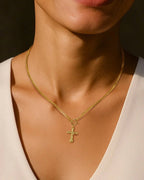 Gold Cross Necklace with Toggle Clasp