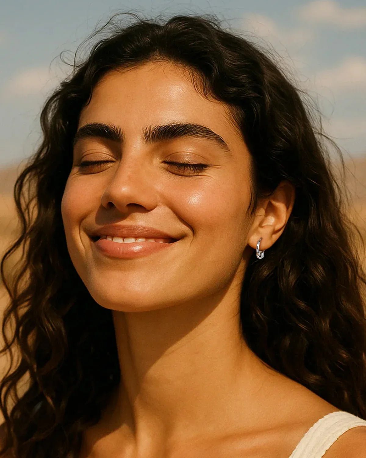 Gold Hoop Earrings with CZ Ring Charm